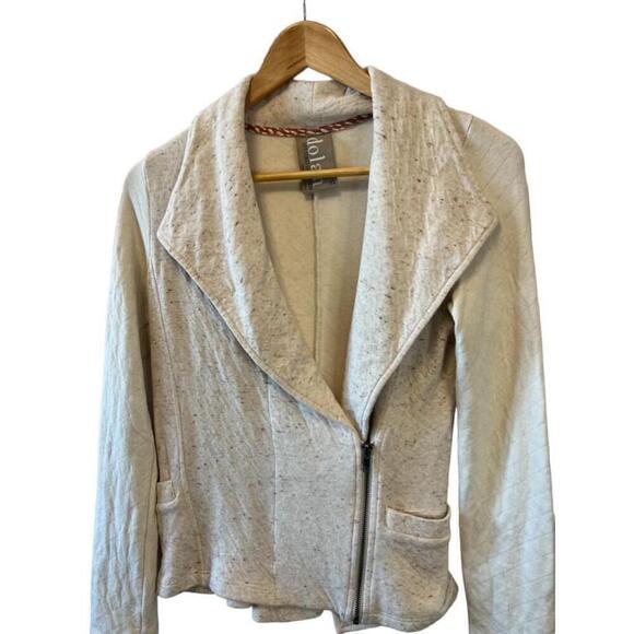 Cream Asymmetric Zip Fitted Stretch Jersey Knit Casual Lightweight Jacket XS - Picture 2 of 9